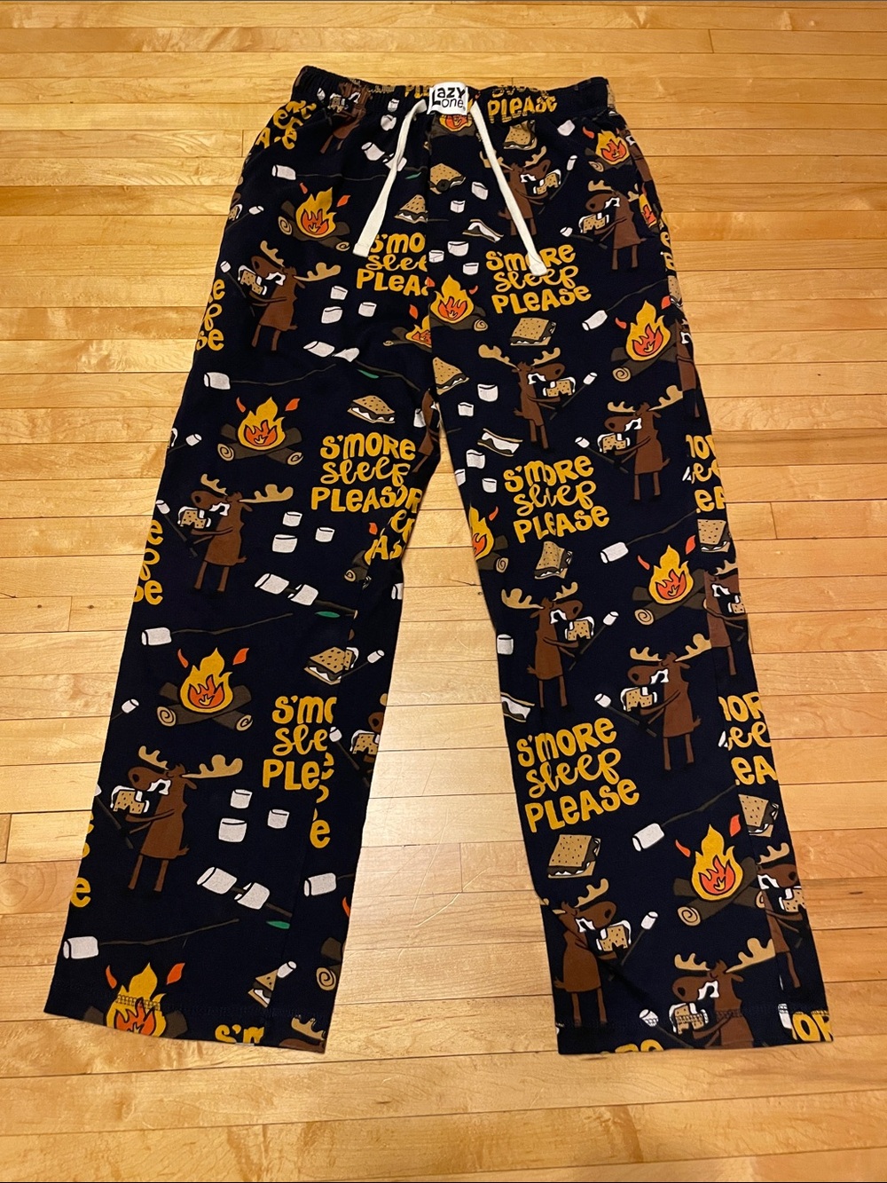 Lazy One Navy Moose & Campfire 'S'more Sleep Please' Lounge Pants Unisex Small